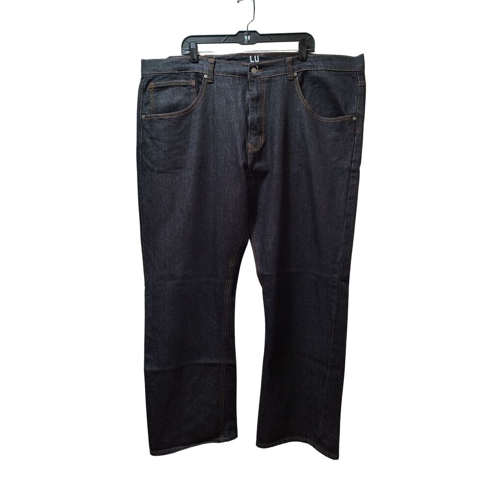 Linea Uomo LU Premium Jeans Men 45x31.5 Black Straight Leg Stretch Denim NWOT